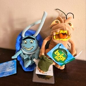 NWT A Bug's Life Roll And P.T. Flea Bean Bag Plush Lot. 90s. Disney Store.